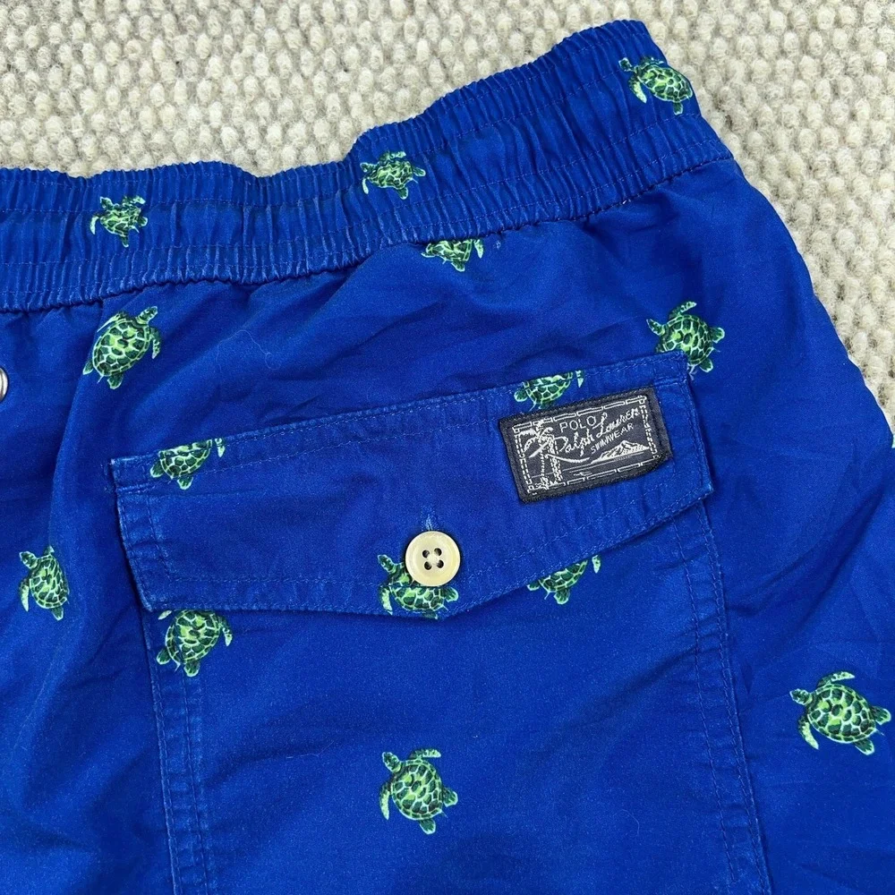 Polo Ralph Lauren Swim Trunks Men Medium Blue Turtle Print Board Shorts‎ 33
